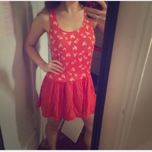 👑 orange coral sparrow bird drop waist dress fly free - Picture 3 of 8